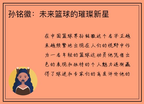 孙铭徽：未来篮球的璀璨新星